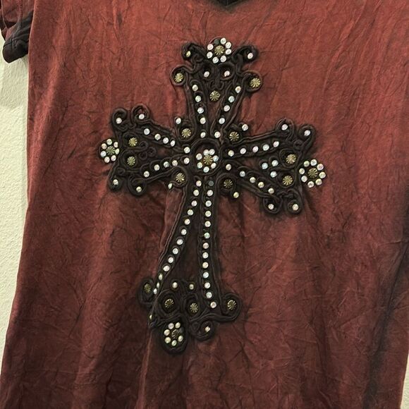 Velvet Stone Washed Cross Bling Rock Western Vneck T-shirt Medium - Picture 2 of 7
